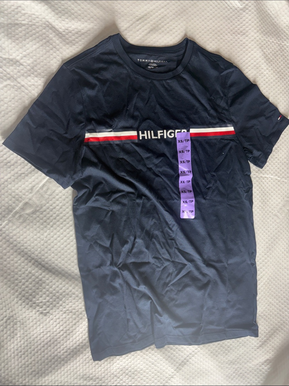 Tommy Hilfiger Navy Short Sleeve Logo Tee with Red & White Stripe